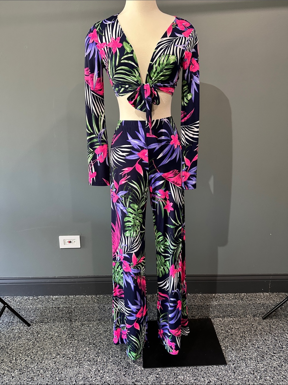 Fashion Nova - Tropical Tie-Front Jumpsuit with Pink & Green Floral